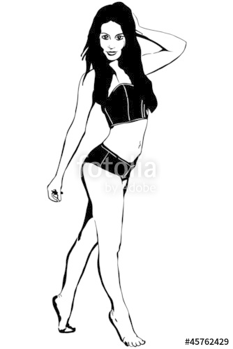 334x500 A Sketch Beautiful Girl A Brunette Is Barefoot Stock Image
