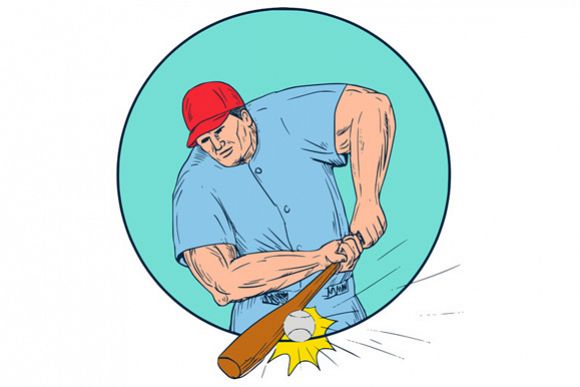 580x387 Baseball Player Hitting A Homerun Drawing