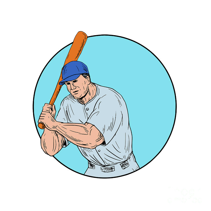 900x900 Baseball Player Holding Bat Drawing Digital Art