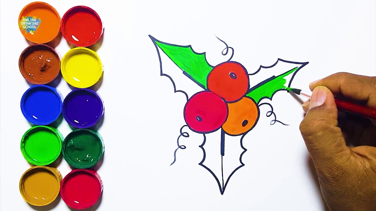 1280x720 Draw And Paint Holly Christmas Leaf Basic Drawings For Kids