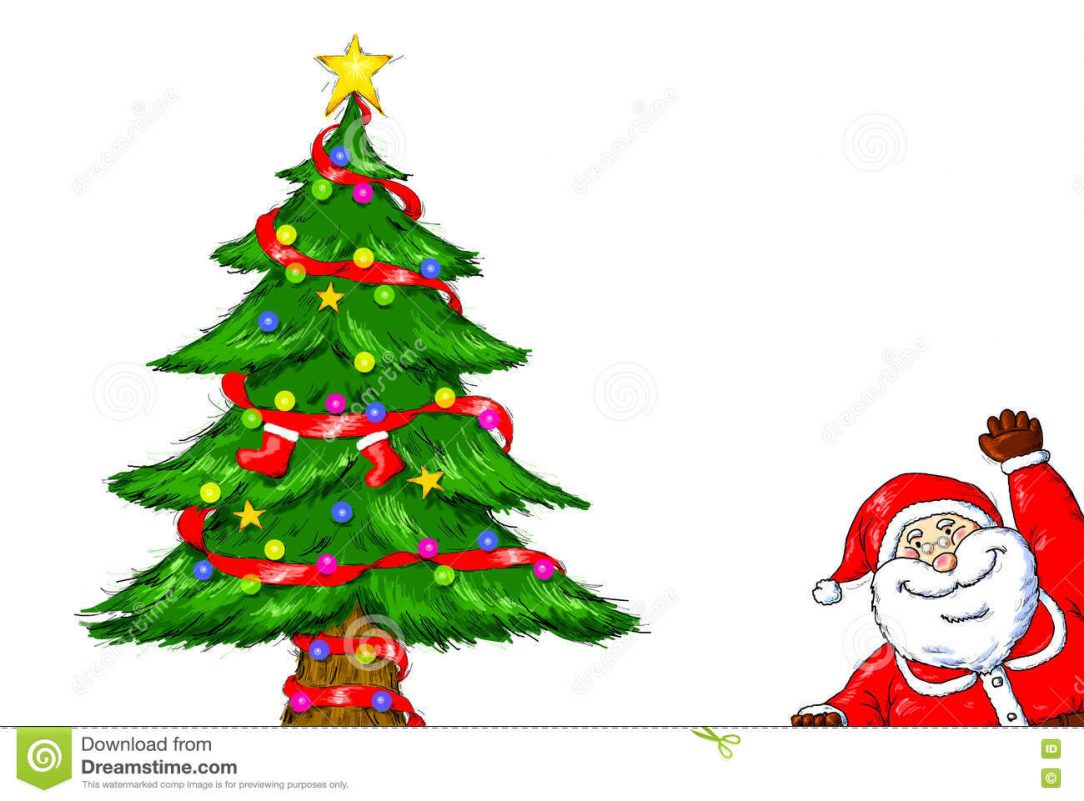 1084x801 Christmas Tree Drawing And Santa Claus Easy Banani Hai I
