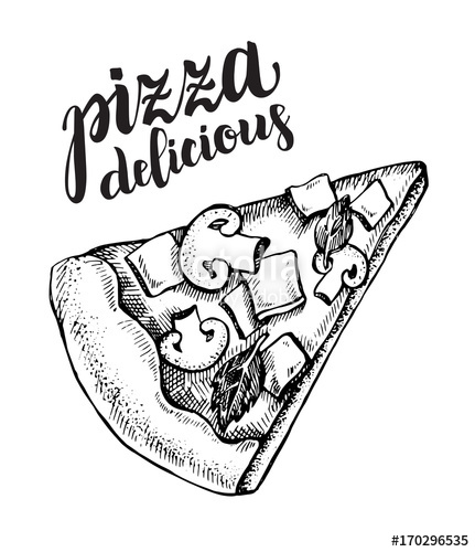 431x500 A Piece Of Delicious Pizza With Ham, Champignons And Basil Food