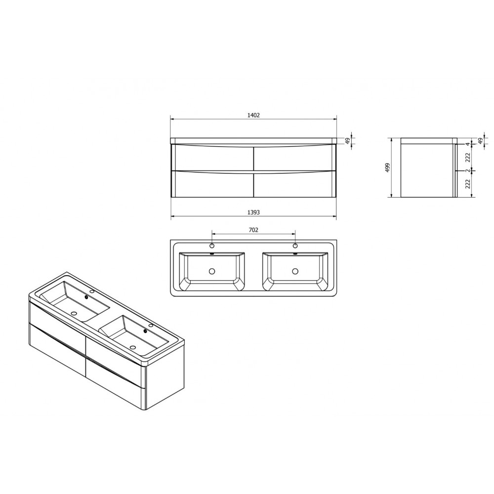 1000x1000 baltimore wall mounted double basin vanity unit