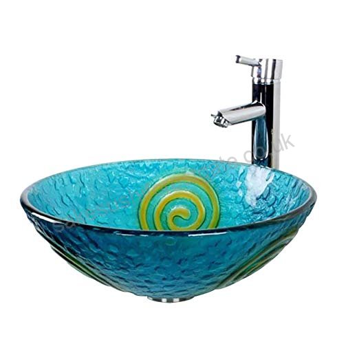500x500 basin sink round hand drawing tempered glass wash container art