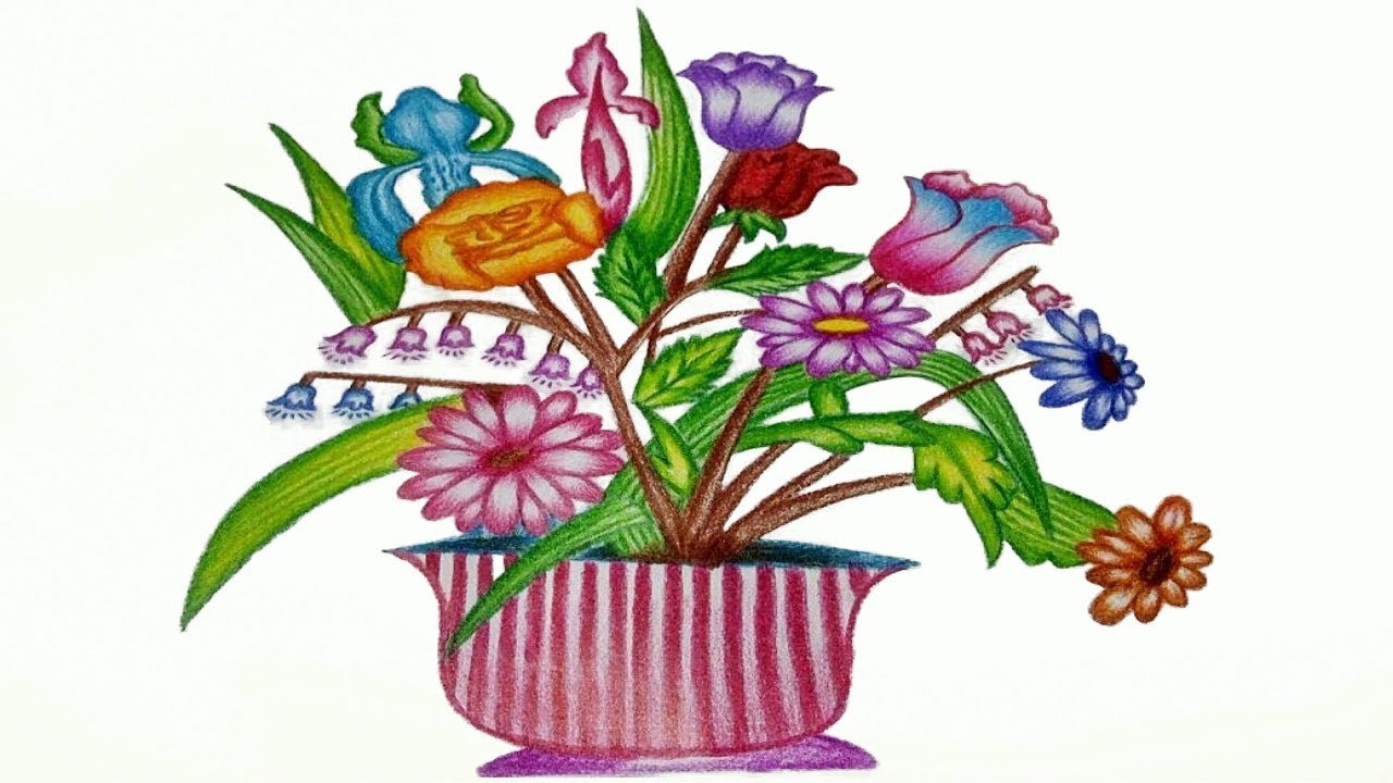 1280x720 Flower Basket Drawing