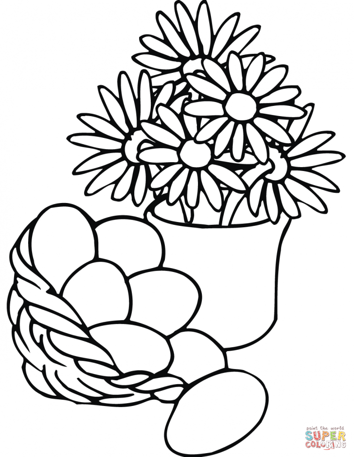 728x941 Coloring Pages Basket Of Flowers Printable Coloring
