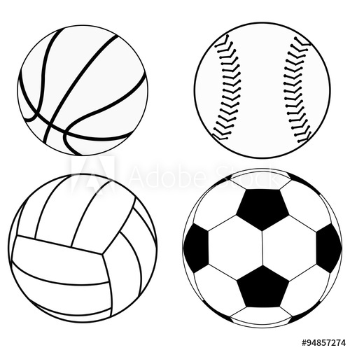 500x500 balls set basketball ball, baseball ball, volleyball, soccer ball