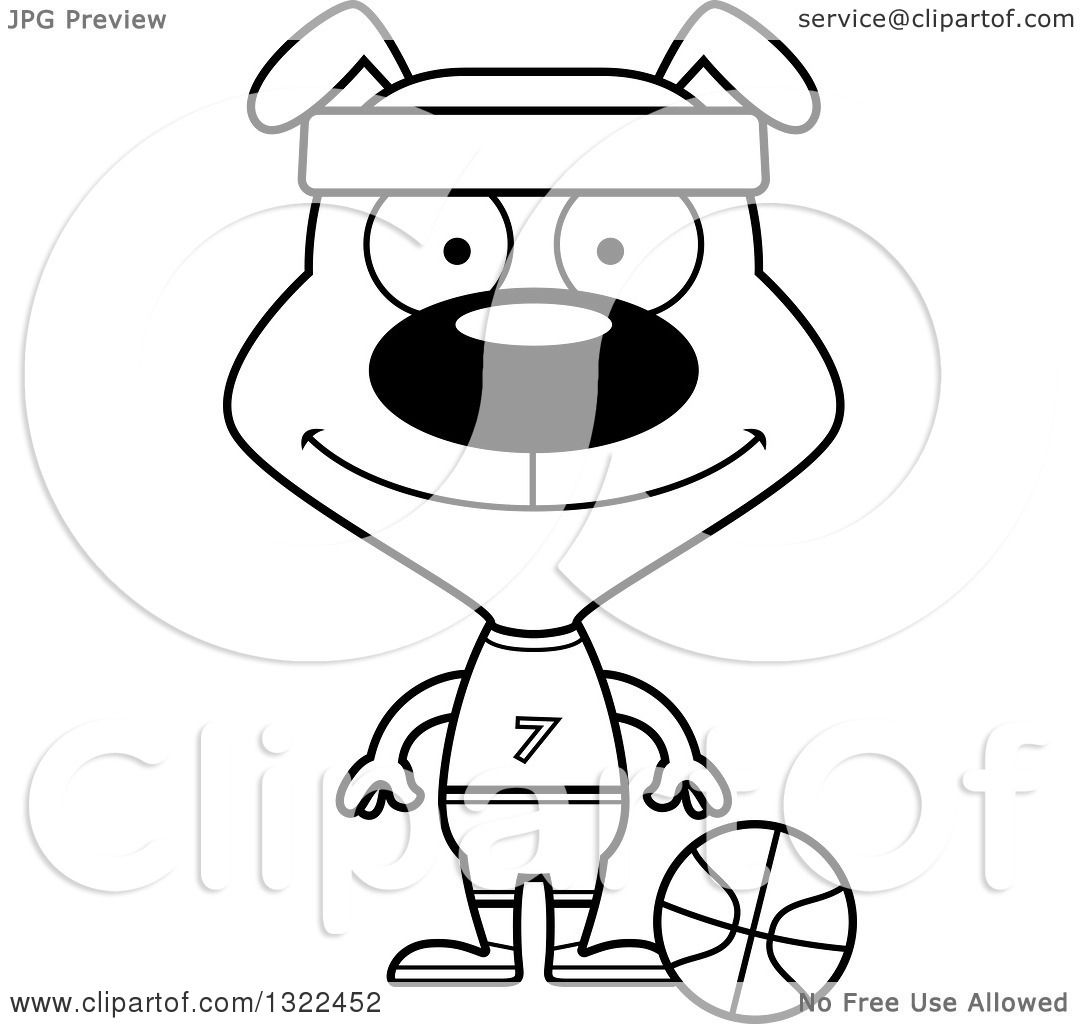 1080x1024 Lineart Clipart Of A Cartoon Black And White Happy Dog Basketball