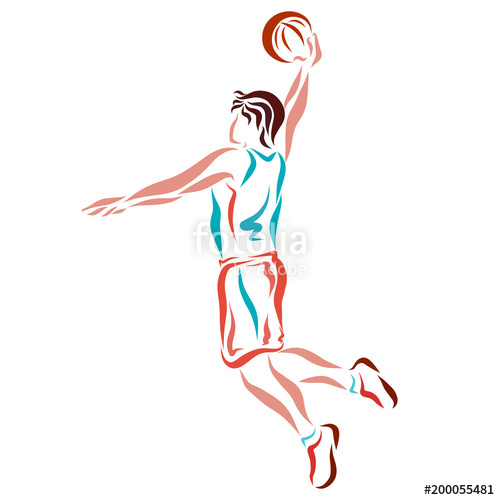 500x500 Basketball, Jump With The Ball, Drawing Smooth Lines Stock Photo