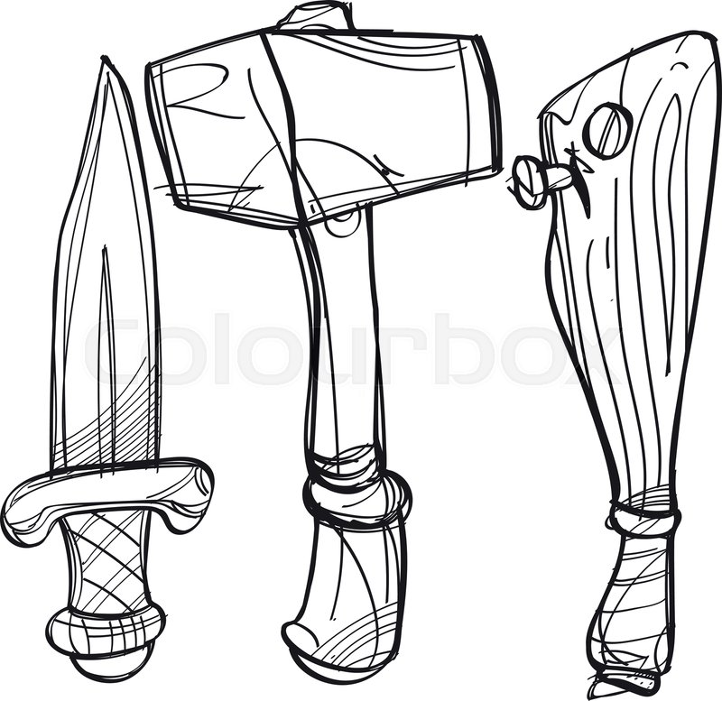 800x777 Dagger, Hammer And Baseball Bat Stock Vector Colourbox