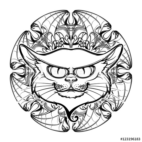 500x500 Halloween Illustration With Black Cat Head On Circular Ornament