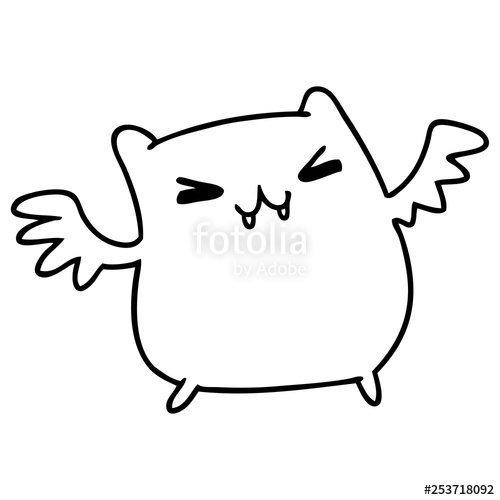 500x500 Line Drawing Of A Kawaii Cute Bat Stock Image And Royalty Free