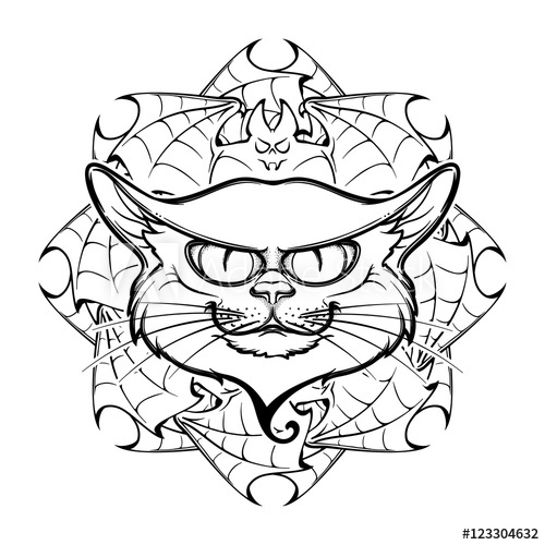 500x500 Halloween Illustration With Black Cat Head On Circular Ornament