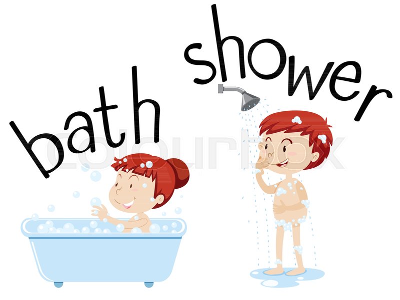 800x601 Kids Taking Bath And Shower Stock Vector Colourbox
