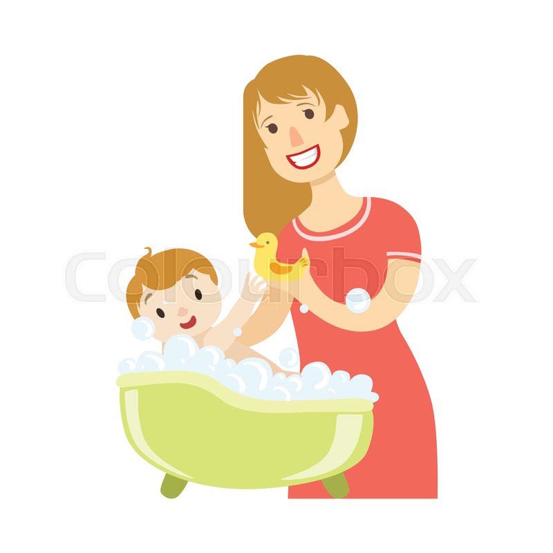 800x800 Young Mother Giving A Bath To Baby Stock Vector Colourbox