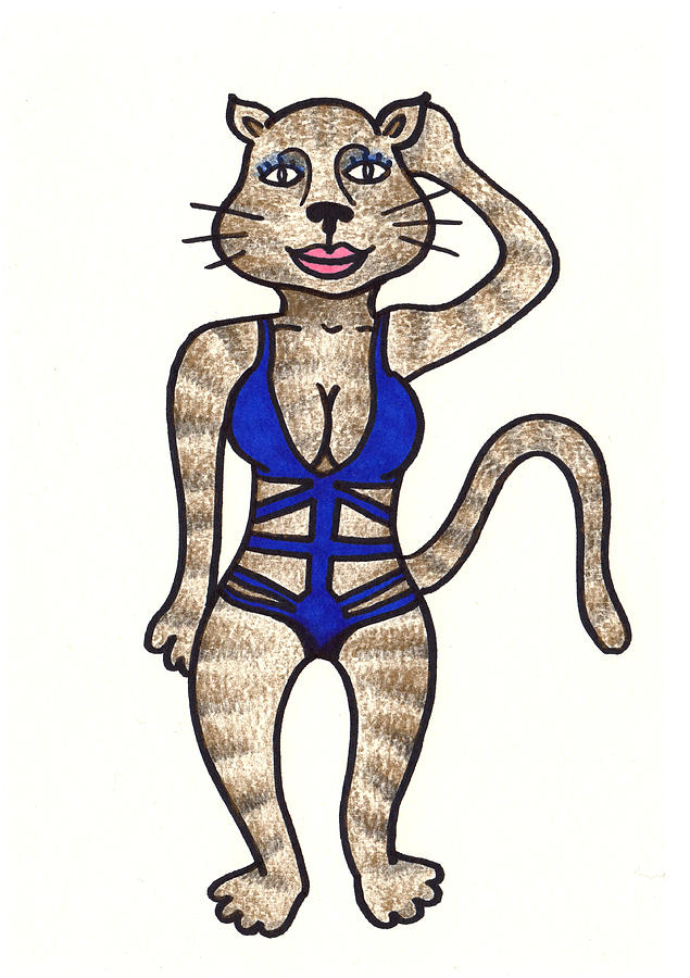 635x900 Cat Bathing Suit Drawing