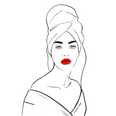 240x240 Beauty Spa Face With Red Makeup, Pretty Woman In Towel