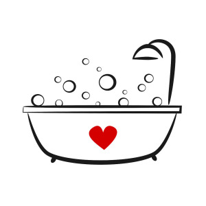 300x300 Cute Lovely Hand Drawn Black White Bathtub With Red Heart Linear