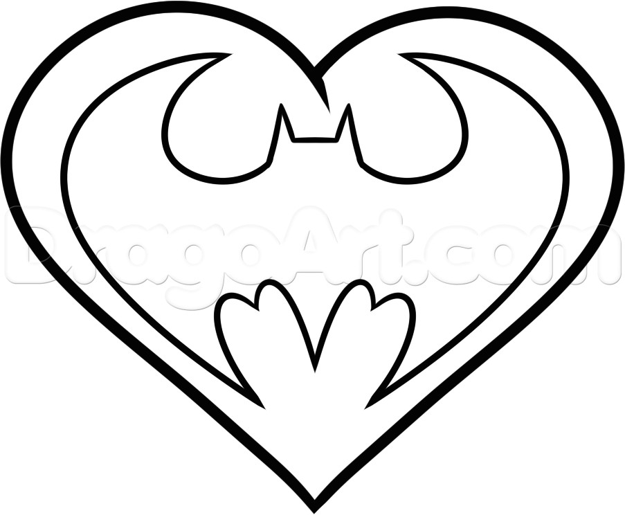 903x744 Drawing Of A Heart Easy How To Draw A Batman Heart Step