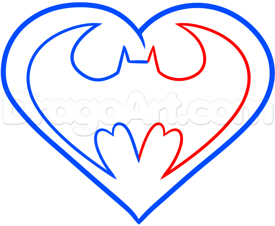 903x744 How To Draw A Batman Heart, Step