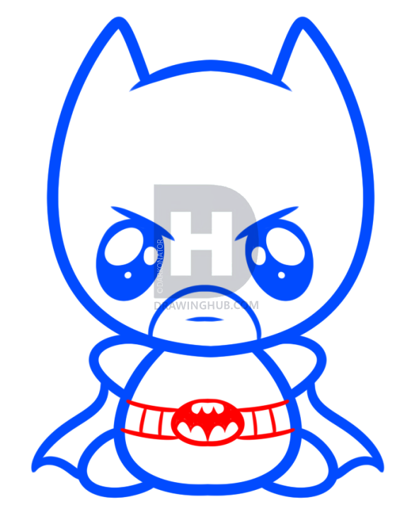 592x720 How To Draw Kawaii Batman, Step