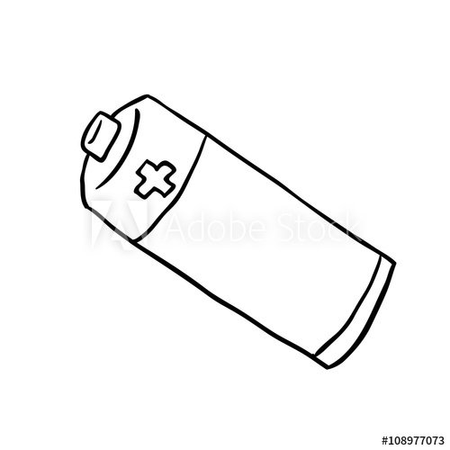 500x500 Black And White Freehand Drawn Cartoon Battery