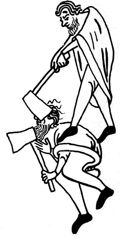 427x838 drawing of irish warriors using battle axes