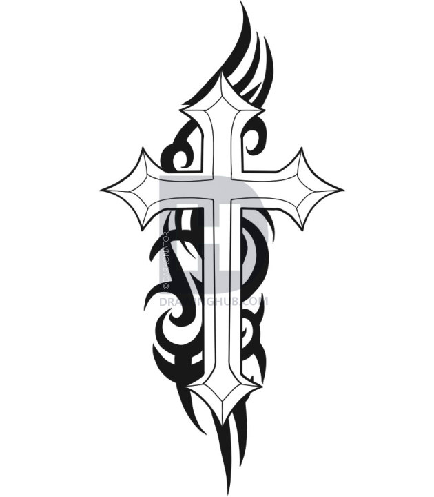 630x720 How To Draw A Cross Tattoo, Step