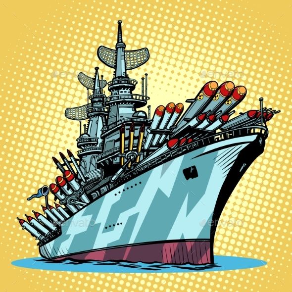 590x590 battleship warship, missile cruiser comic cartoon pop art retro