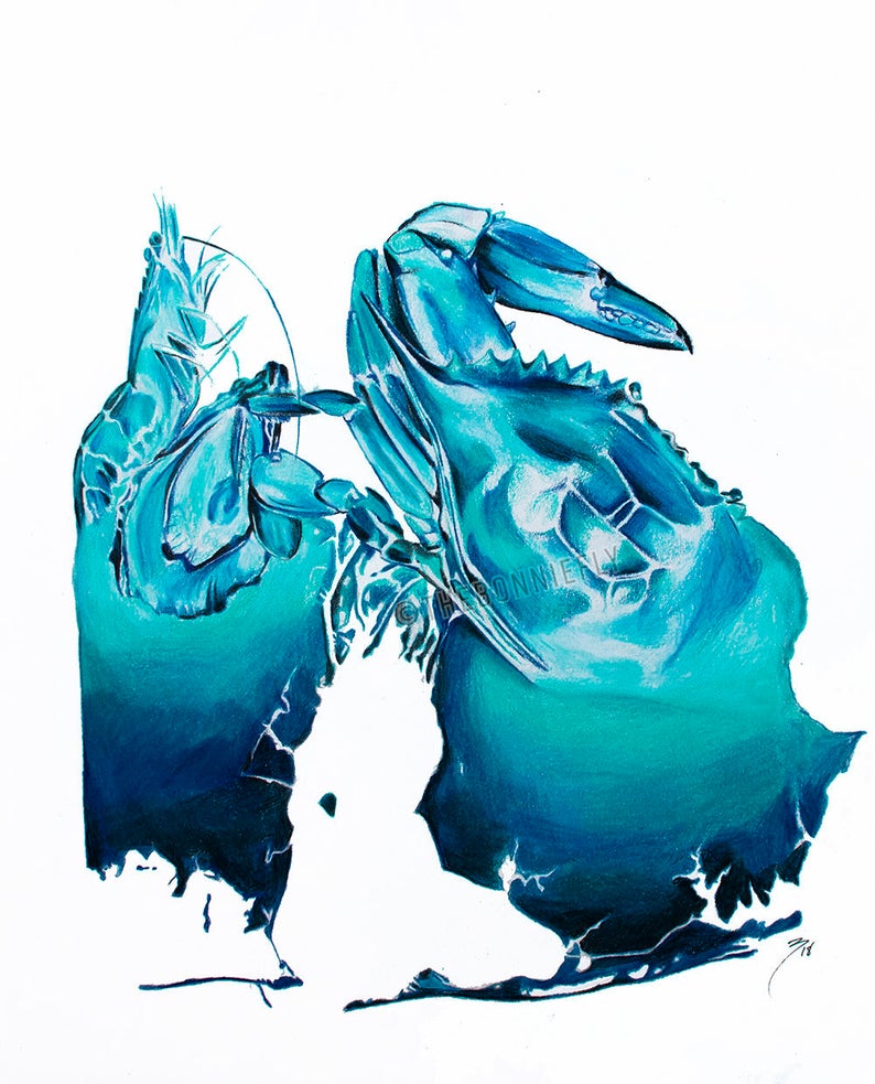 794x983 Mobile Bay In Blue Portrait Prismacolor Pencil And Giclee Etsy