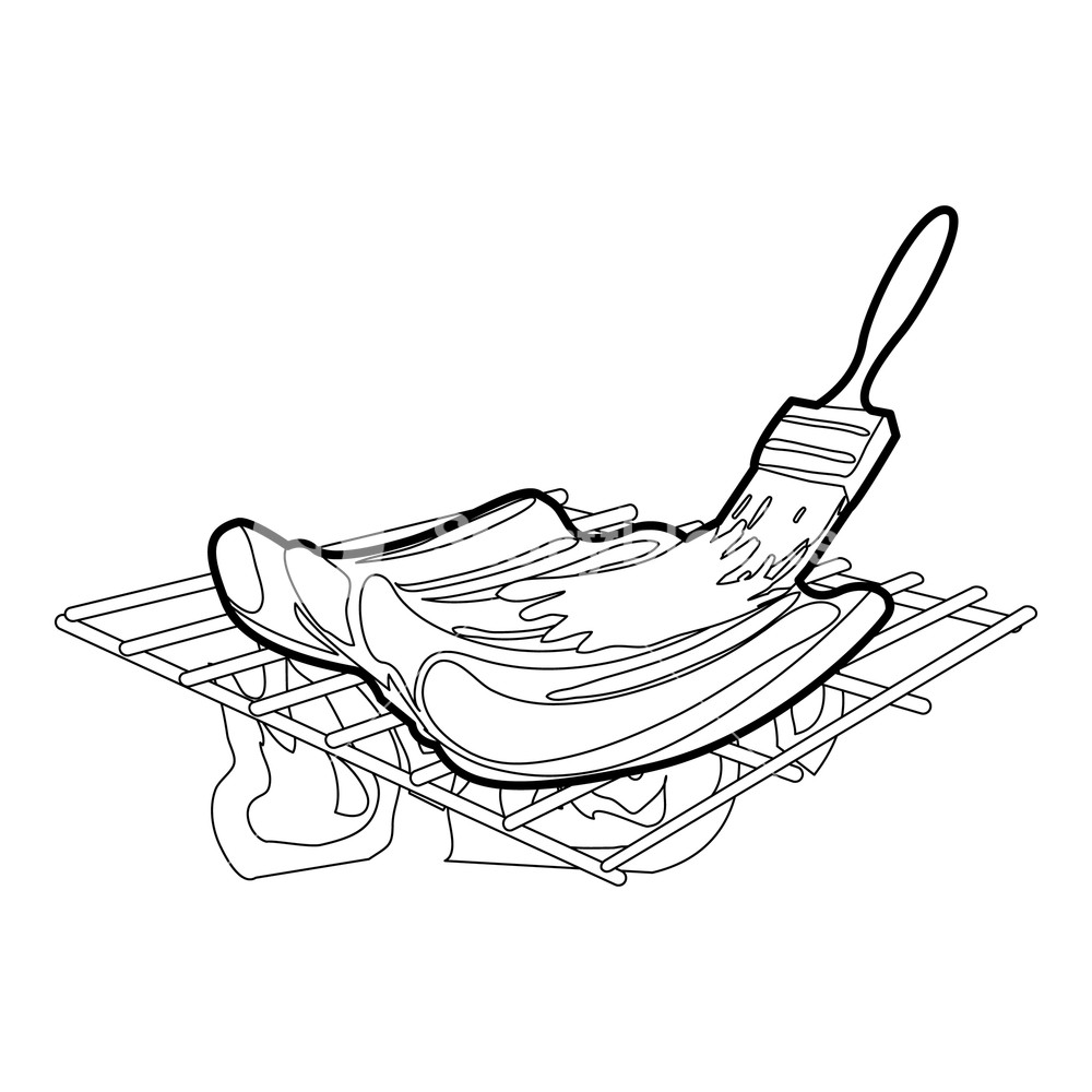 1000x1000 Cooking Meat On Bbq Icon In Outline Style Isolated On White Vector