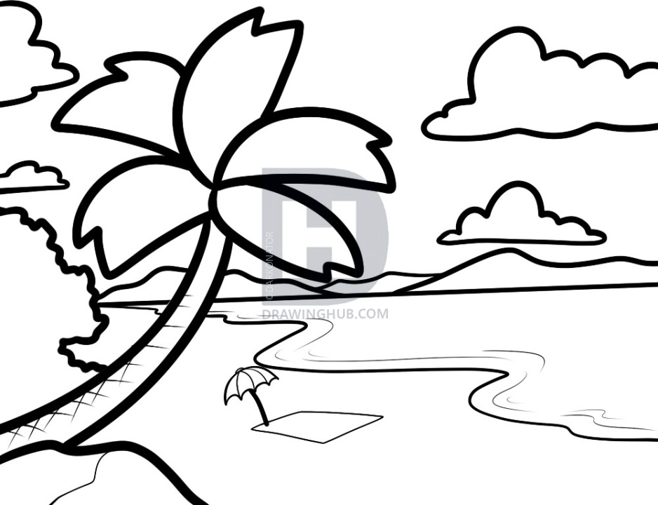 938x720 How To Draw A Beach For Kids, Step