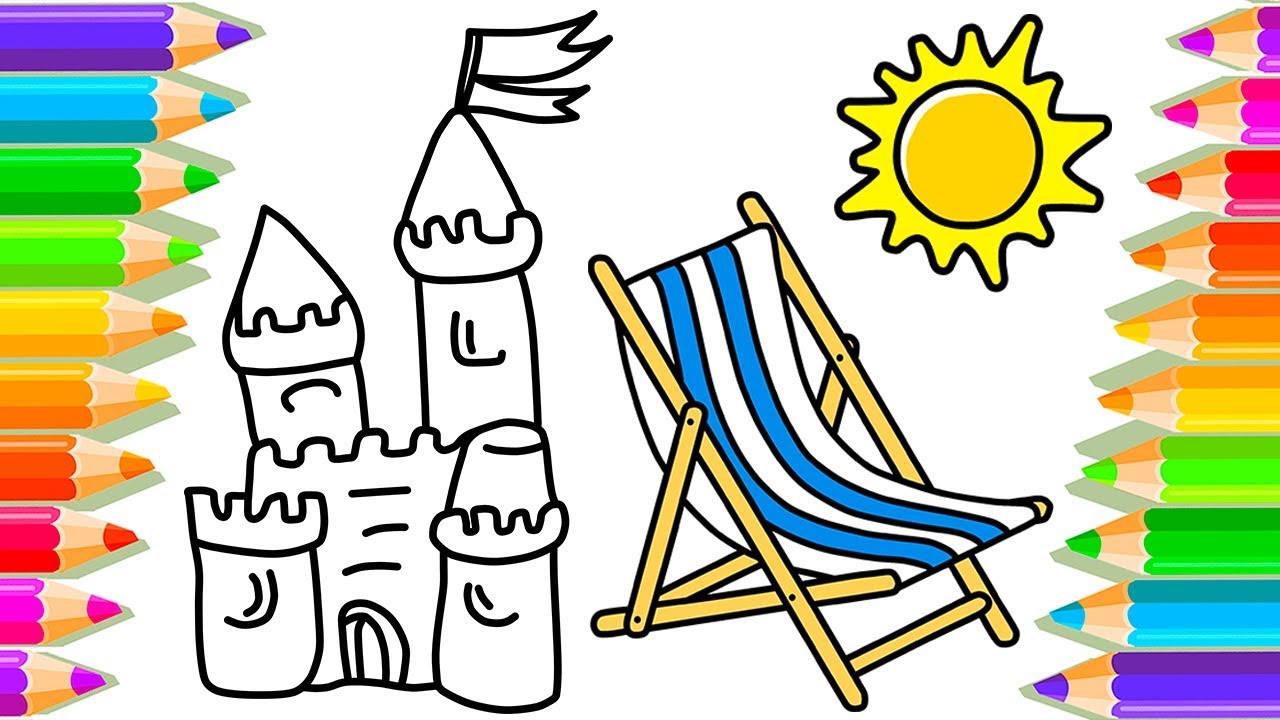 1280x720 Summer Beach Coloring Pages For Kids Drawing Painting