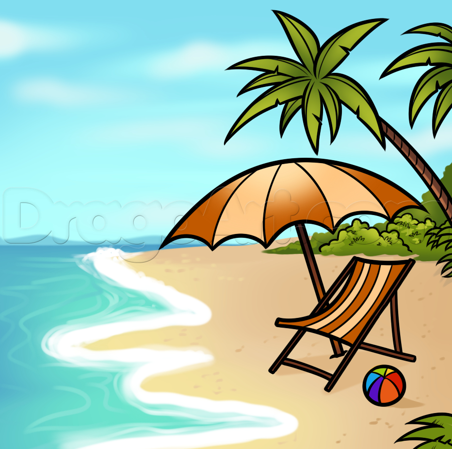 932x925 Beach Drawing For Kids And How To Draw A Beach Scene, Stepstep