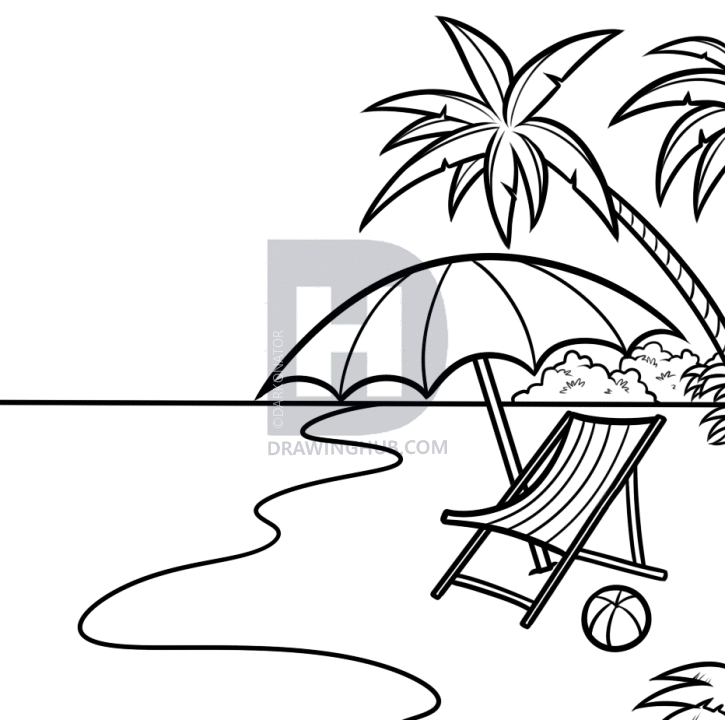 725x720 How To Draw A Beach Scene, Step