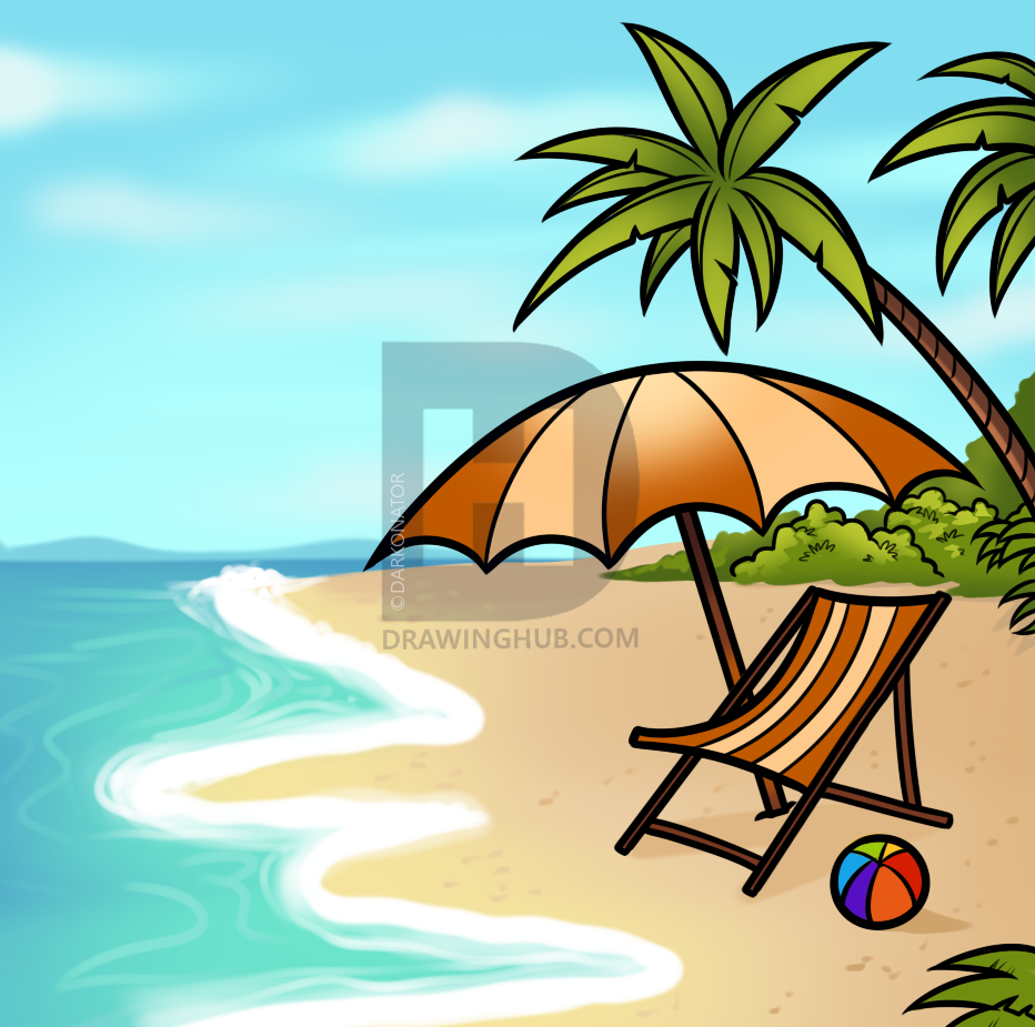 932x925 How To Draw A Beach Scene, Step