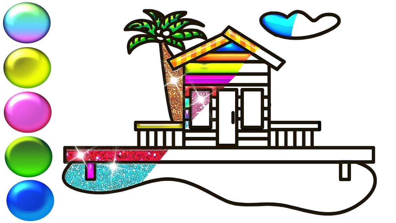 1280x720 Glitter Beach House Drawing And Super Coloring Pages For Kids