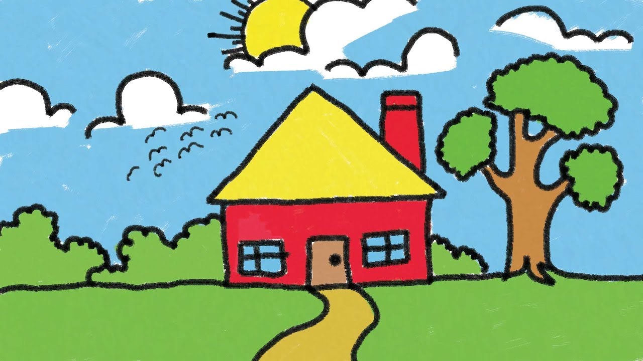 1280x720 Simple House Drawing For Kids Step