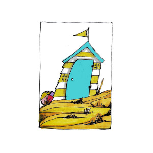 300x300 Blue And Yellow Beach Hut Mixed Media