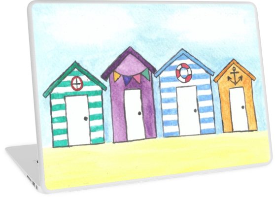 558x400 Watercolour Beach Huts Laptop Skins