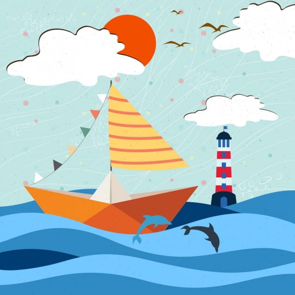 600x599 Wavy Beach Landscape Drawing Curved Lines Dolphin Silhouette