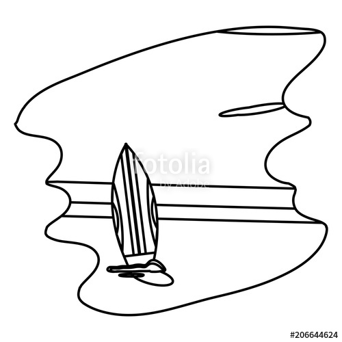 500x500 Line Beach With Surfboard And Spring Weather Landscape Stock