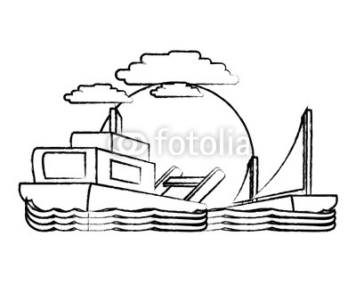 400x320 Sketch Of Abstract Beach Landscape With Boat Icon Over Background