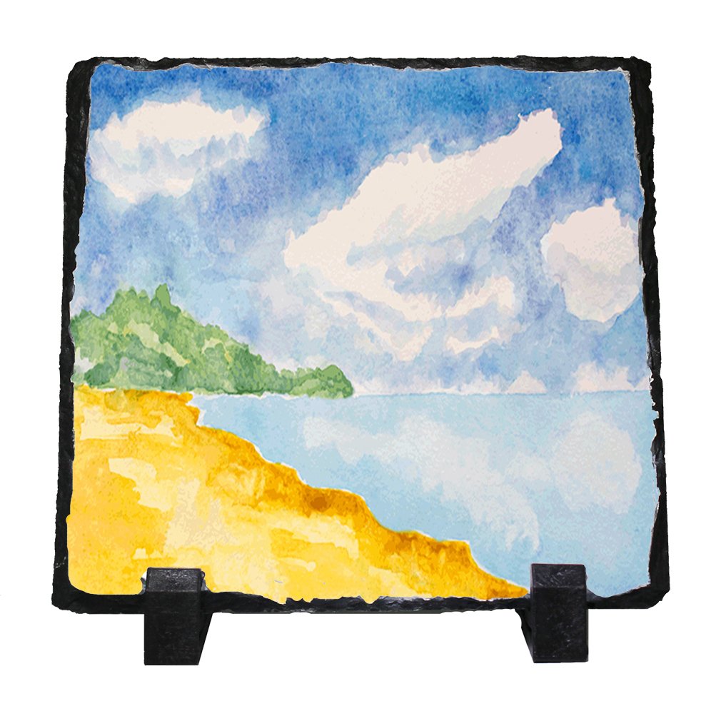 1010x1010 Watercolor Beach Stone Slate Plaque Picture Home