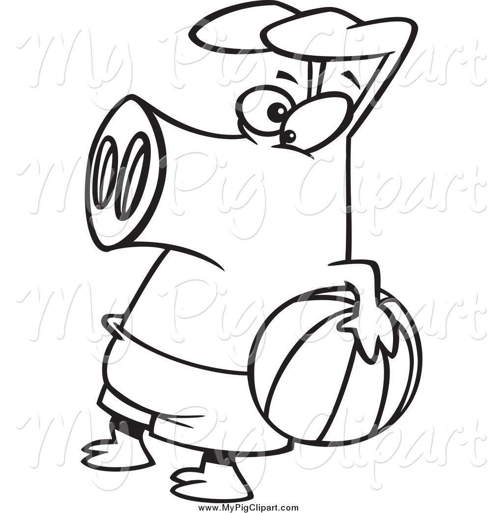 1024x1044 Swine Clipart Of A Black And White Summer Pig Holding A Beach Ball
