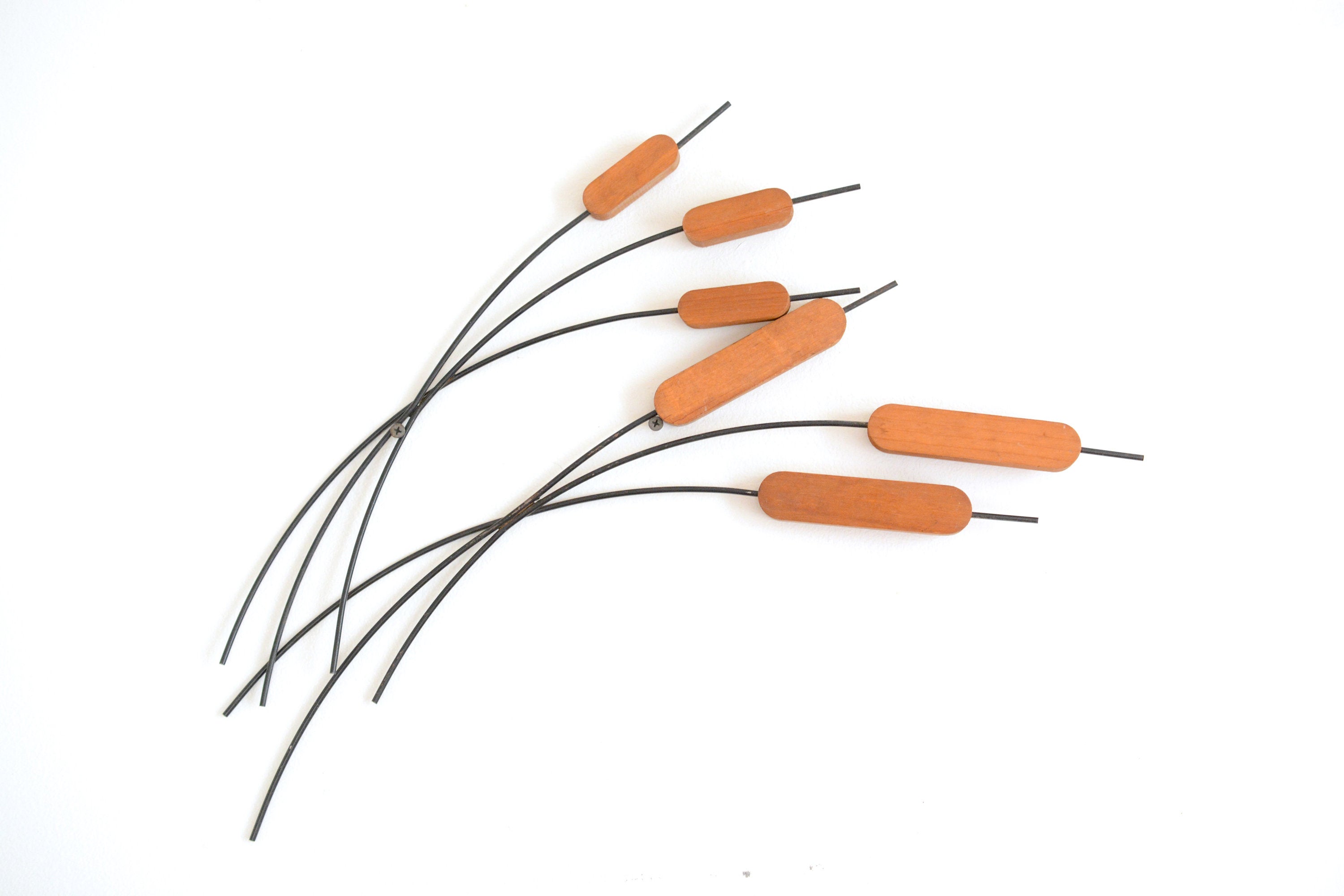 3000x2000 midcentury wire art cat tail wall hanging metal wood beach etsy