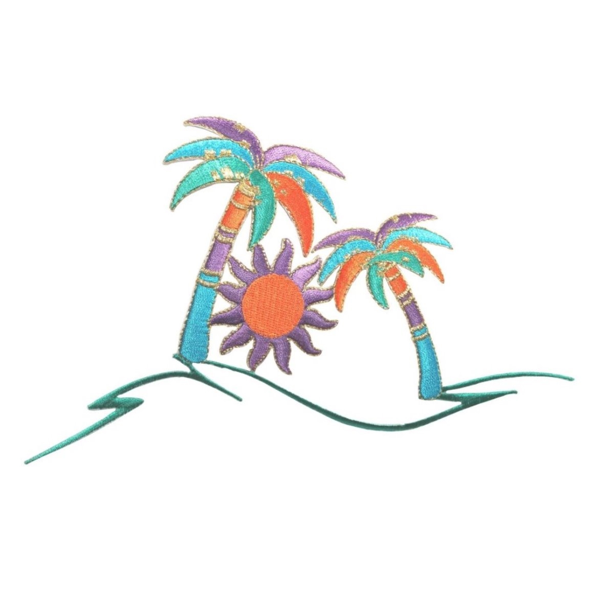 1200x1200 Tropical Beach Scene Large Patch Palm Tree Embroidered