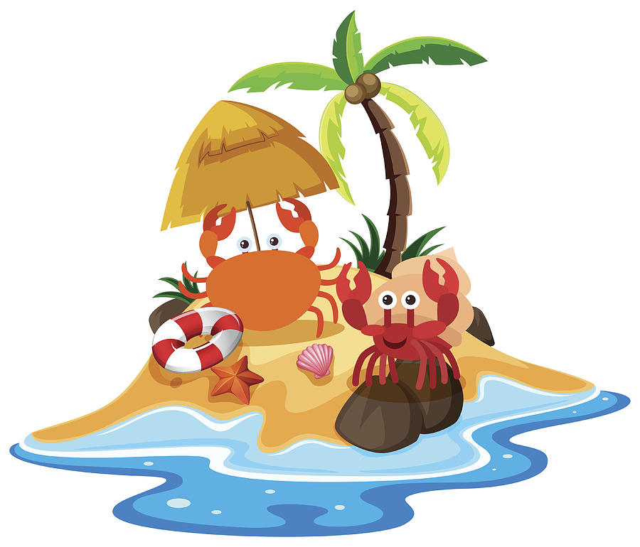 900x770 Ocean Scene With Crabs On The Beach