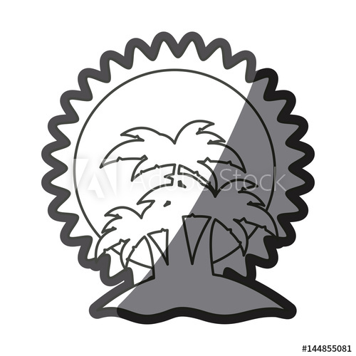 500x500 Monochrome Sketch Silhouette Sunset With Beach And Palms Vector