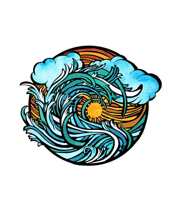 570x685 Sunset Beach Waves Tattoo Tattoos Summer Surf, Beach Drawing